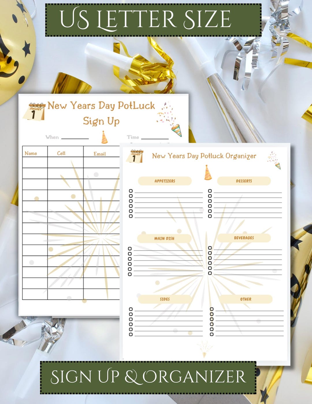 New Year's Potluck Sign up Sheet,printable Party Planner,printable Food