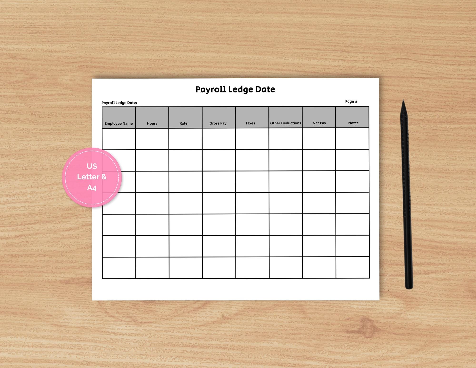 Payroll Ledger Template, Printable Payroll Records, Employee Timesheet ...