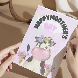 Feliz DIA DAS MÃES, cartão com tema de vaca, cartão de feliz dia das mães: cartão de vaca de desenho animado fofo e engraçado para a mãe, cartão para a mãe, cartão de dia das mães de vaca