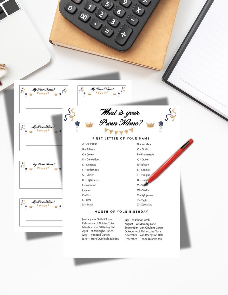 What is Your Prom Name Game,fun Printable Party Game, Prom Night ...