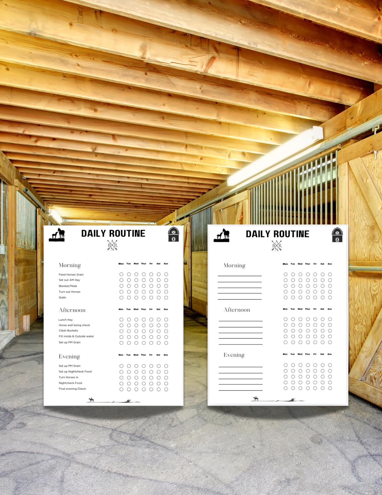 Equestrian Barn Chore Chart,barn Daily Routine Checklist,horse Stable ...