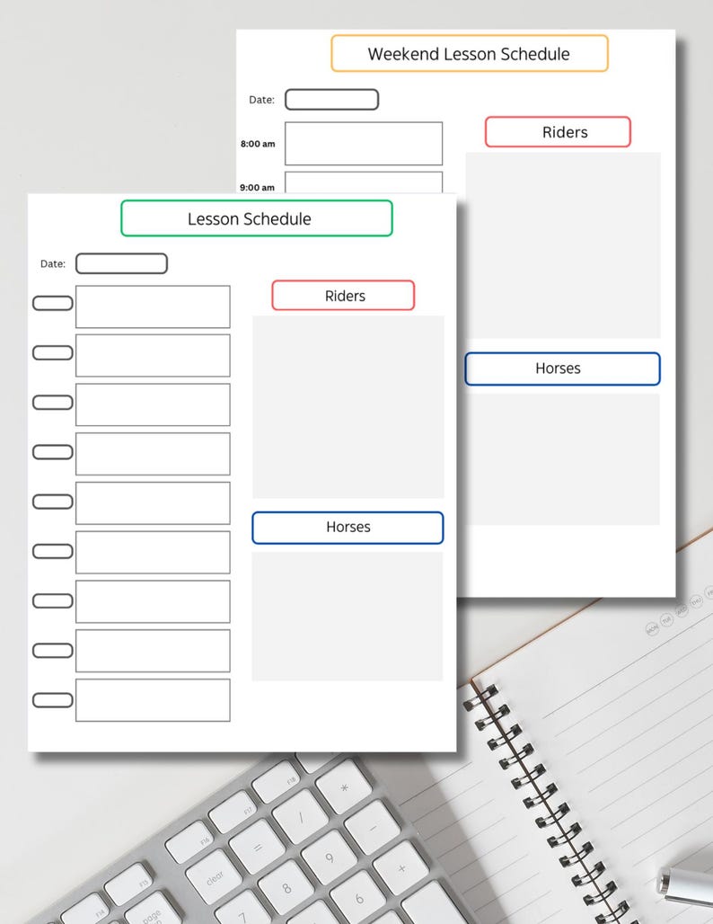 Horse Lesson Schedule Template: Week & Weekend Planner, Lesson Barn ...