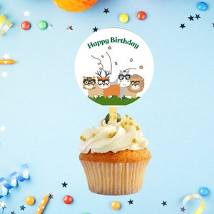 Zoo Animals Happy Birthday Cupcake Toppers & Stickers (PDF)