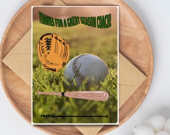 Baseball Coach Gift Card Holder: Printable Thank You Card, coach thank you gift, end of the season gift for coach, team gift for  coach