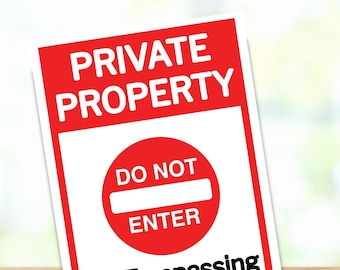 Private Property No Trespassing Sign Printable PDF for Home, business, Yard,Private Property No Trespassing Sign