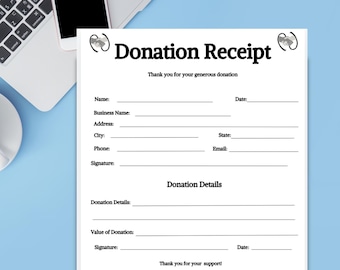 Donation Receipt Template, editable Charity Form,Donation Receipt,  Template for Nonprofit Donations, Charity Receipt, Tax Deductible Form