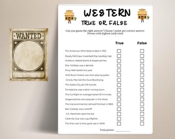 Western True or False Quizspiel: Cowgirl Party Familien Spieleabend (PDF Download