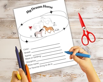 My Dream Horse Worksheet,Printable horse theme activity for kids, horse camp activity, horse workbook, digital horse activity sheet for kids