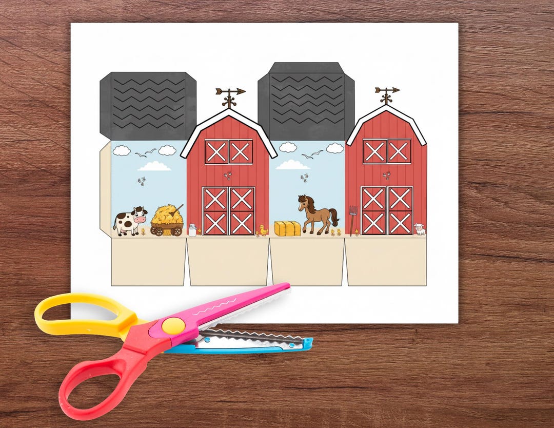 Paper Barn Craft, Farmhouse Coloring Activity, Farm Birthday Activity ...