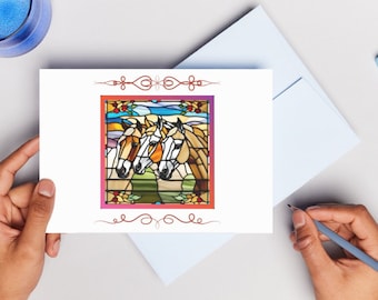 Equestrian stationary, Equine themed stained glass horse stationary blank notecards: horses in colorful design