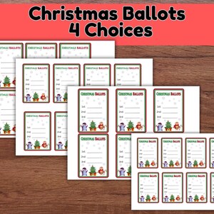 Kerststemkaarten, stemkaarten voor je kerstwedstrijd/-wedstrijd afdrukbare kaarten voor evenementen, inzamelingsacties