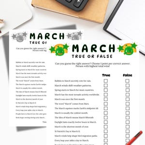March True or False Game, March Trivia game, Classroom March True/False trivia game,March family game night trivia, pub trivia,March games image 2