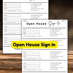 Printable Open House Sign-In Sheet Template for Realtors,Buyer/Seller Leads,Real Estate Business Fast,Real Estate Marketing Open House Flyer