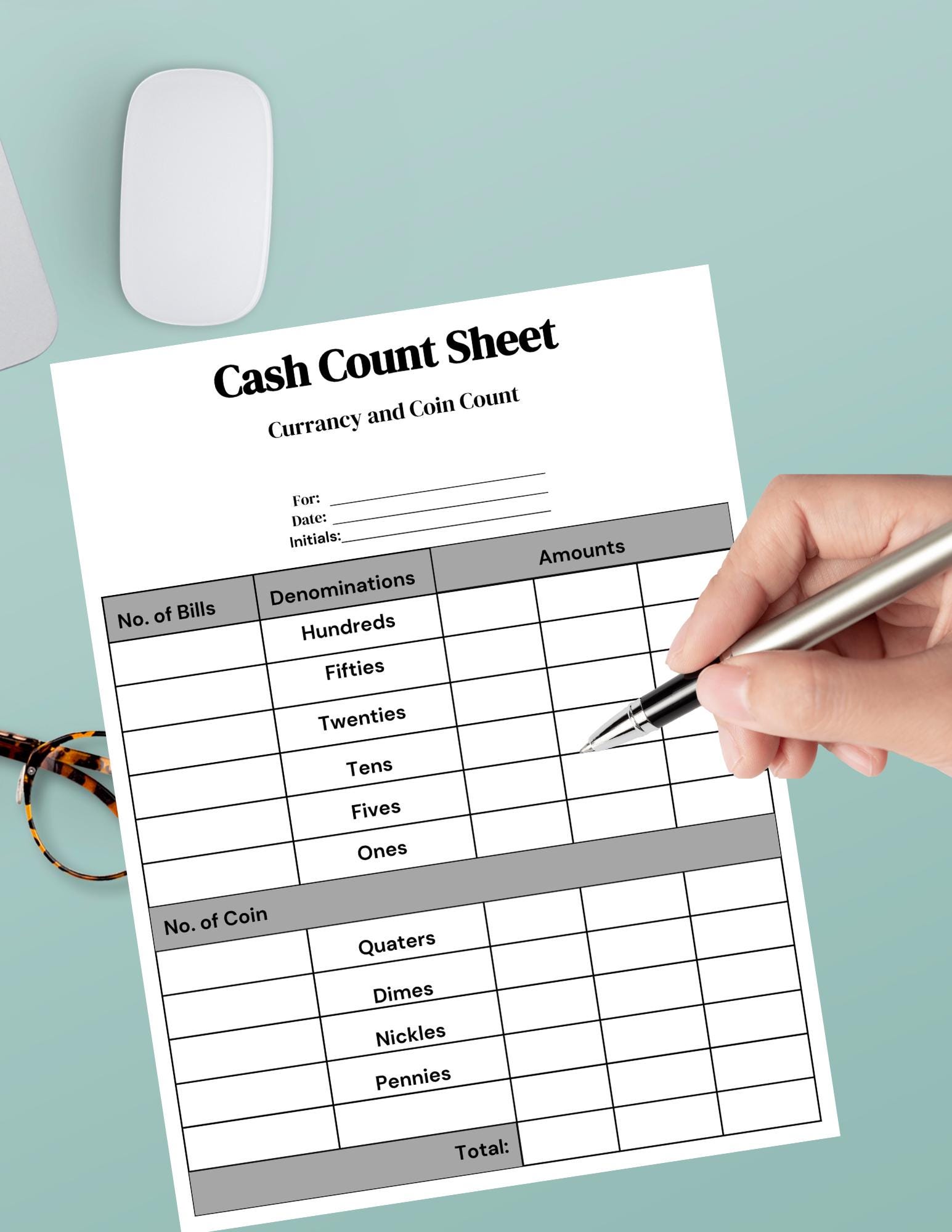 Printable Cash Count Sheet,daily Cash Tracker,daily Cash Log,printable ...