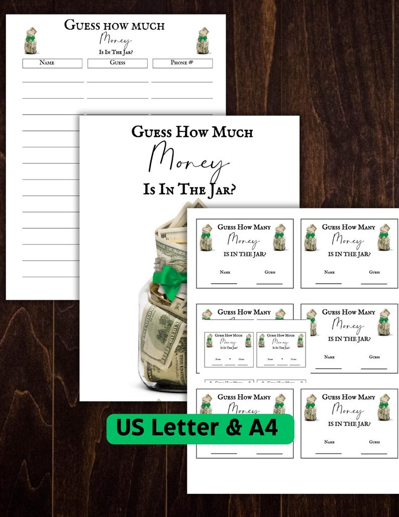 Guessing Raffle Guess How Much Money Game,cash Jar Raffle Sign, Money Guessing Game ...