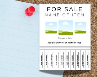 For Sale tear away Flyer Template - self Customizable and editable PDF in Canva for you to add in information for your item for sale
