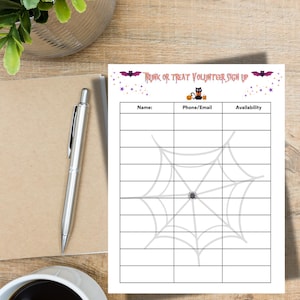 Trunk or Treat Volunteer Sign-Up Sheet: Trunk or treat volunteer sign up form, Printable Event Form,Halloween School PTO Volunteer sheet