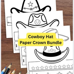 Corona di carta con cappello da cowboy, lavoretto da cowgirl, lavoretto da colorare con corona per bambini, lavoretto di carta western, attività di lavoretto di carta con cappello da cowboy/cowgirl stampabile