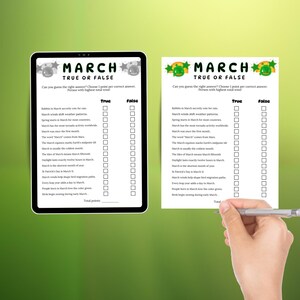 March True or False Game, March Trivia game, Classroom March True/False trivia game,March family game night trivia, pub trivia,March games image 5