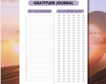 Gratitude Journal,Printable,Daily Gratitude Journal,Gratitude challenge, Log, Thankfulness Journal, self care, Positive mindset, Mindfulness