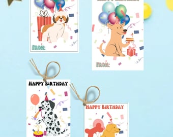 Afdrukbare hond verjaardagscadeau tags, puppy partij gunsten, puppy partij gunst tags, hond partij bedankkaartjes, hond verjaardagsfeestje hond, puppy tag