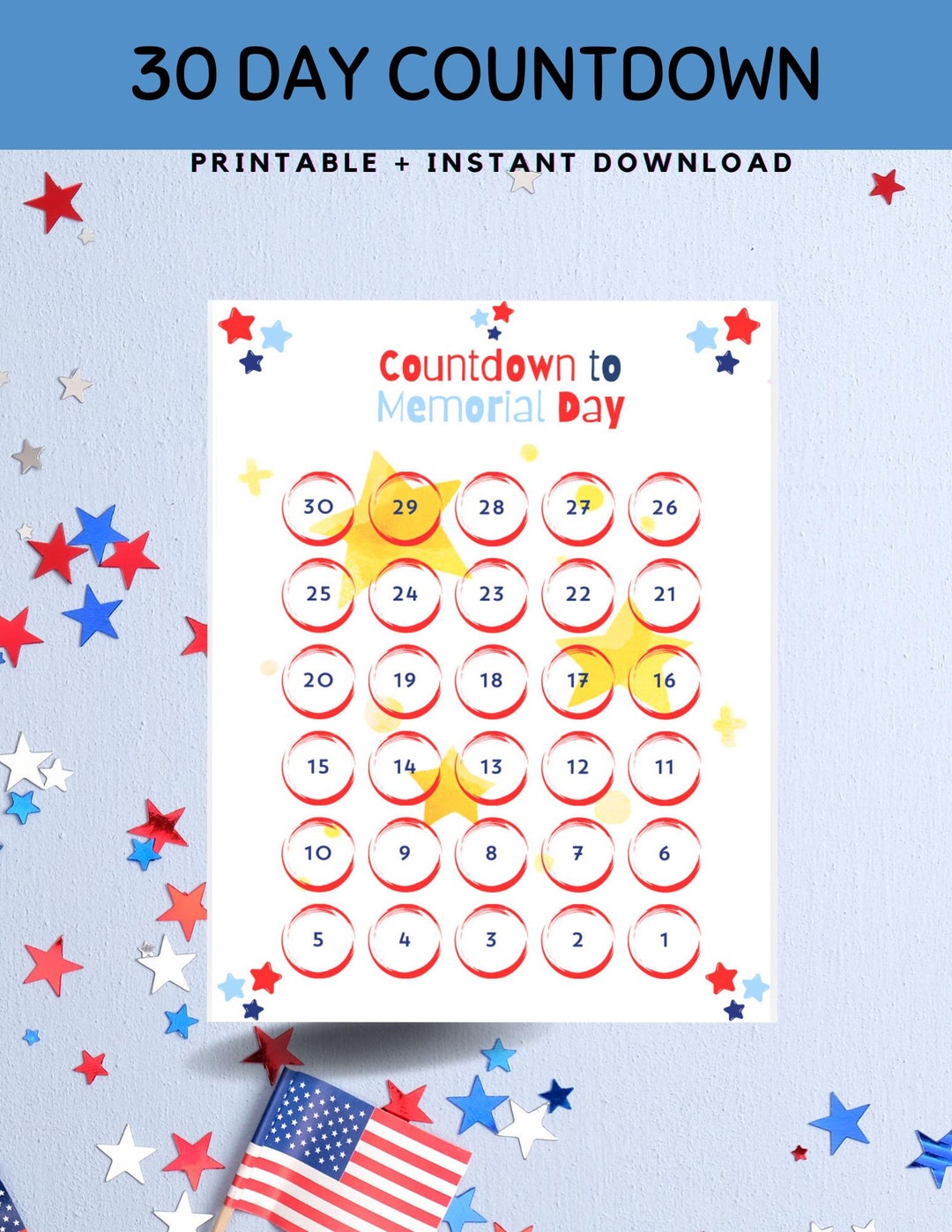Memorial Day Countdown Calendar,patriotic Kids Activity,memorial Day ...