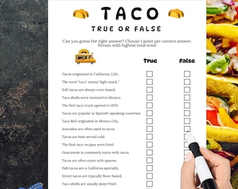 Taco Trivia Spiel: Wahr oder falsch, Taco Partyspiele und Aktivität, druckbare Taco Trivia - True oder False Spiel für Taco Night, Geburtstagsfeiern