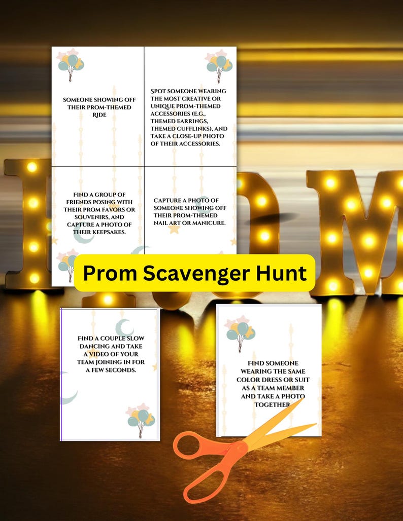 Printable Prom Scavenger Hunt Game for Teens (PDF) Teen Prom Scavenger ...