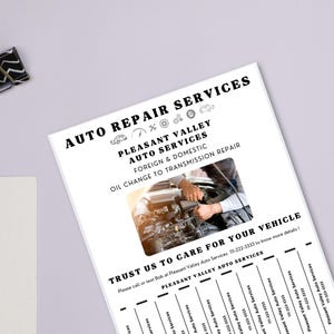 Auto Repair Flyer: Printable Car Service Advertisement (Canva PDF), Car repair and maintenance information advertisement