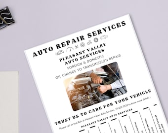 Auto Repair Flyer,Printable Car Service Advertisement, Car repair and maintenance information advertisement,Printable Auto Repair