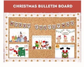 Kit para tablón de anuncios navideño, tablón de anuncios de diciembre, carteles festivos navideños, pancartas de Feliz Navidad, Navidad para aulas/centros para personas mayores