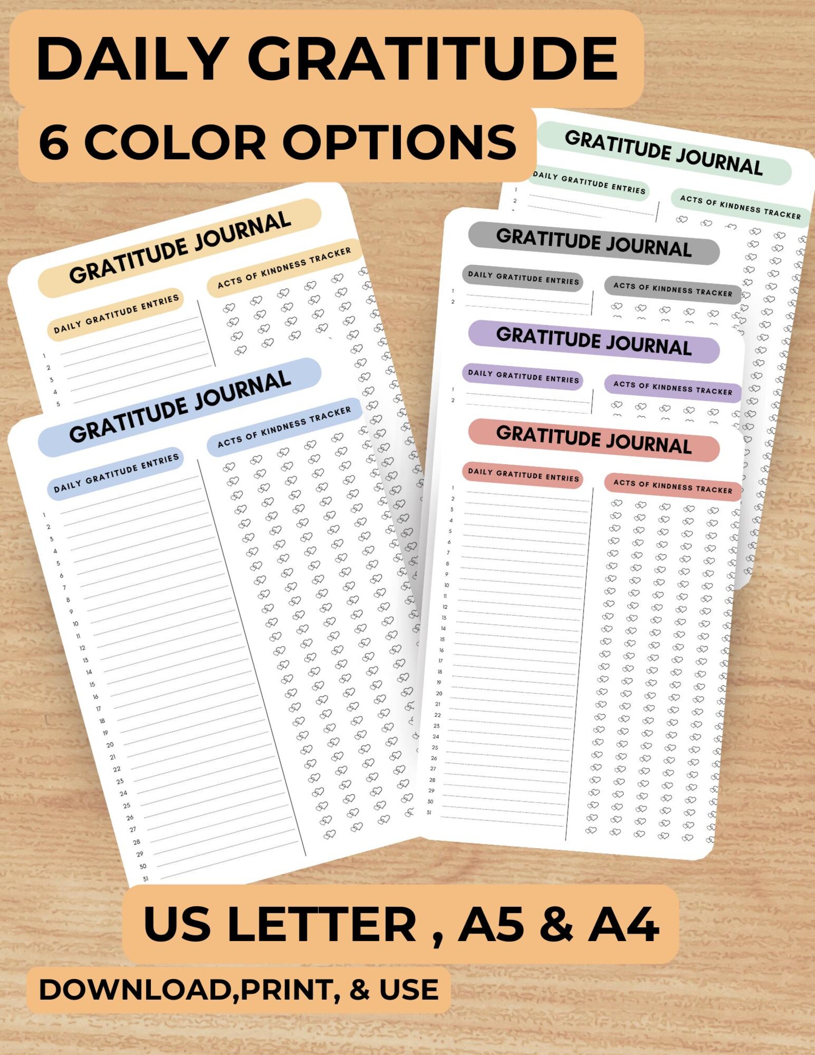 Daily Gratitudes,printable,daily Gratitude Journal, Gratitude Challenge, Log, Thankfulness ...