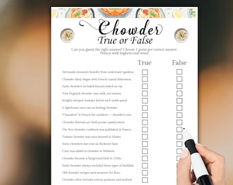 Chowder Trivia Game Printable,Fun True or False Questions About Chowder, Food Facts, Cooking Party Game, chowder party cook off quiz