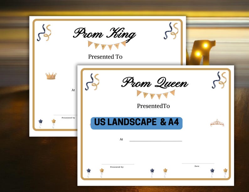 Prom Awards Certificates: Prom King, Queen, Court (printable PDF ...