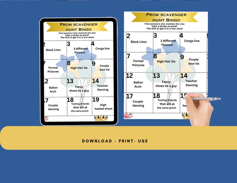 Printable Prom Scavenger Hunt Game, Prom Scavenger Hunt Game for High