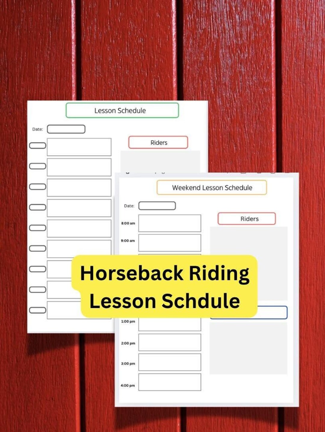 Horse Lesson Schedule Template: Week & Weekend Planner, Lesson Barn ...