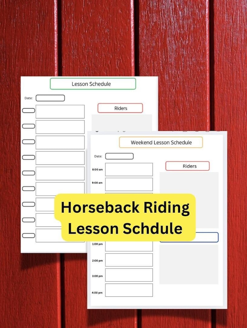 Lesson Barn Riding Levels Horse Lesson Schedule Template: Week & Weekend Planner, Lesson Barn ...