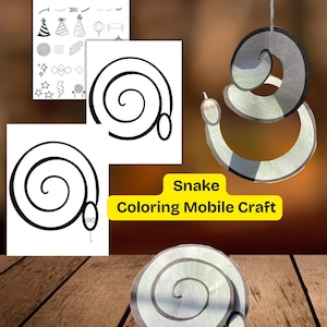 Snake Paper Spiral Snake Printable DIY Paper Toy Kids Activity Craft Paper Mobile Fun Snake Coloring Pages Snake Coloring Mobile, Kids snake
