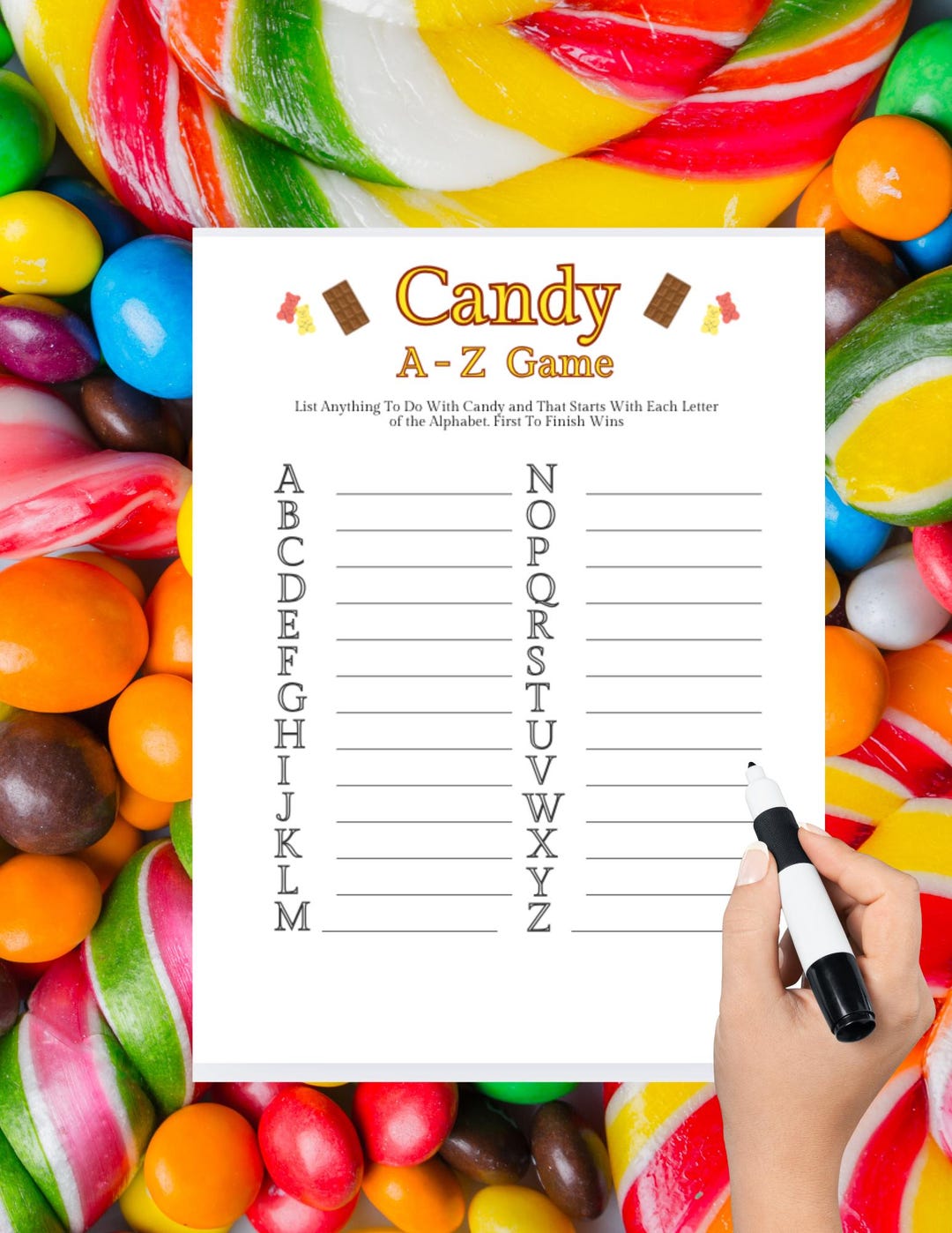Candy Quiz, Candy A-Z Game,printable Candy Theme Alphabet Challenge ...