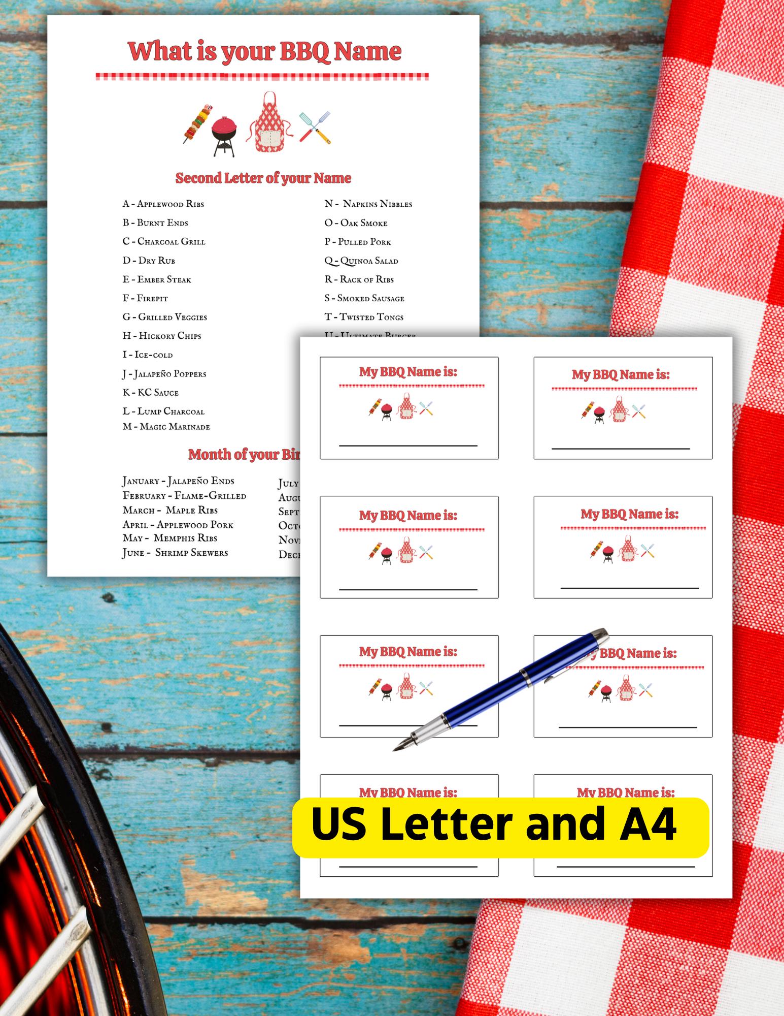 BBQ Name Game,printable Barbecue Party Activity,bbq Theme Party Game ...
