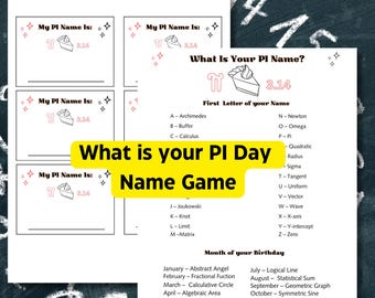 PI Day Name Game,Printable Pi day Party Activity, Pi day name game activity, March 14th party game,Pi Day Activities, Pi Day Celebration