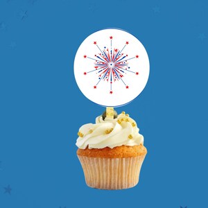 Patriotic Fireworks cupcake topper,July 4th Cupcakes, independence day  red white and blue cupcake sticker, independence day cupcake topper