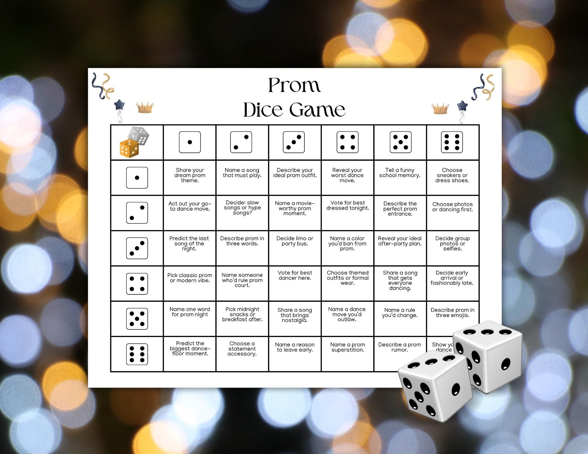 Prom Dice Game, Prom-themed Party Game, Funny Prom Night Group ...