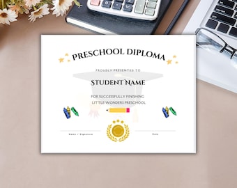 Editable Preschool Diploma Certificate,Printable Graduation Certificate, Preschool Graduation,Kindergarten Readiness, Canva Template