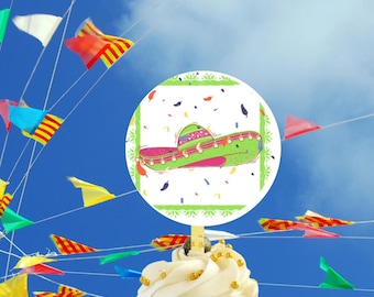 Cupcaketoppers met sombrero-thema, sombrero-prikkers, Cinco de Mayo-cupcaketopper, Fiesta-dessertdecoraties, Taco-feestcupcakes, Fiesta-topper