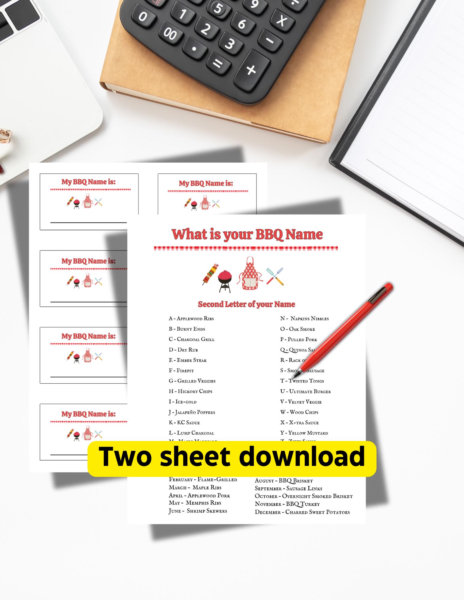 BBQ Name Game,printable Barbecue Party Activity,bbq Theme Party Game ...