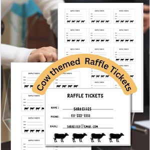 Druckbare Kuh thematische Verlosung und Spendenaktion, Raffles Tickets, 3 Größen, minimalistisches Design, unentbehrlich für Ihre Benefizveranstaltung oder Tombola