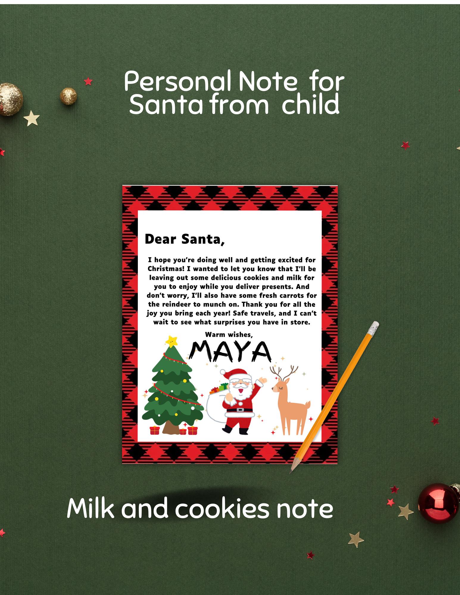 Printable Santa Note:,christmas Eve Milk and Cookies Letter, Santa Milk ...
