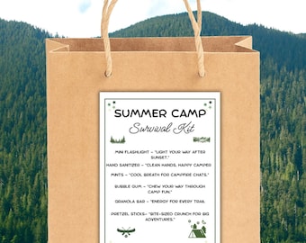 Summer Camp Survival Kit Tag Printable,Favor Tags,Printable Adventure Badge | Fun Kids Activity for Campers,Fun DIY gift for campers