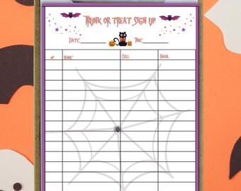 Trunk or Treat Sign Up Sheet,Contestant Form, Halloween Trunk or Treat Volunteer Sign Up Printable Community Event,  Trunk or Treat form